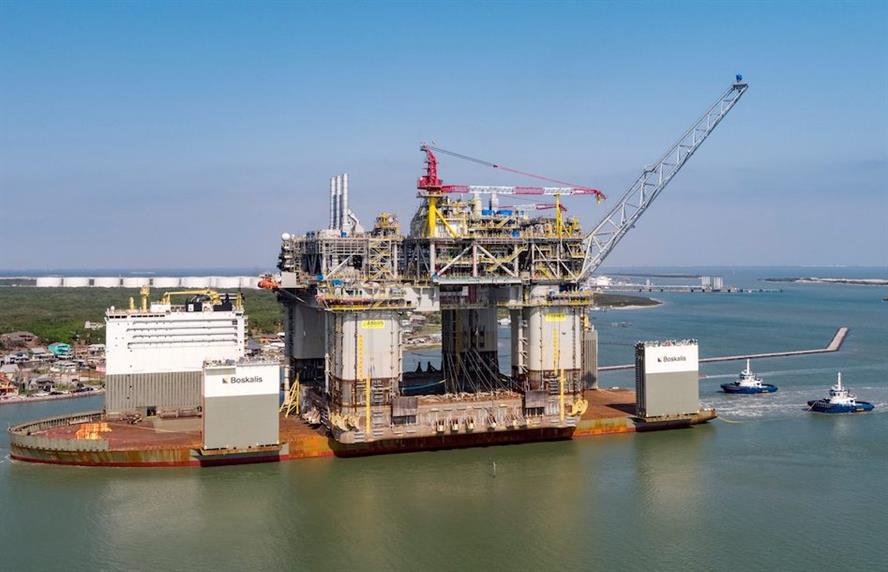 BP's floating oil and gas production unit Argos arrives in Texas to be the centerpiece of the $9 billion Mad Dog 2 project. (Credit: BP)