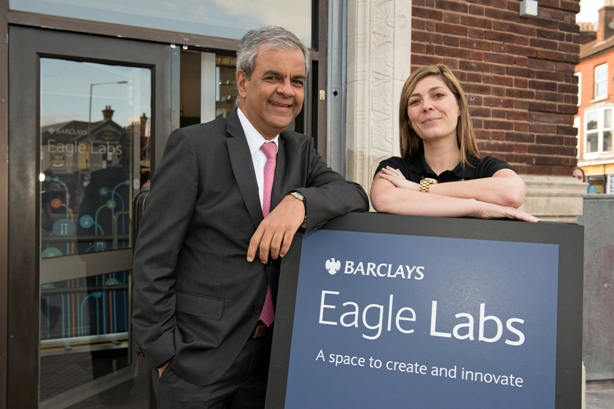 Barclays UK CEO Ashok Vaswani with Nikki Turner, VP, Digital Eagles, at Barclays Bank