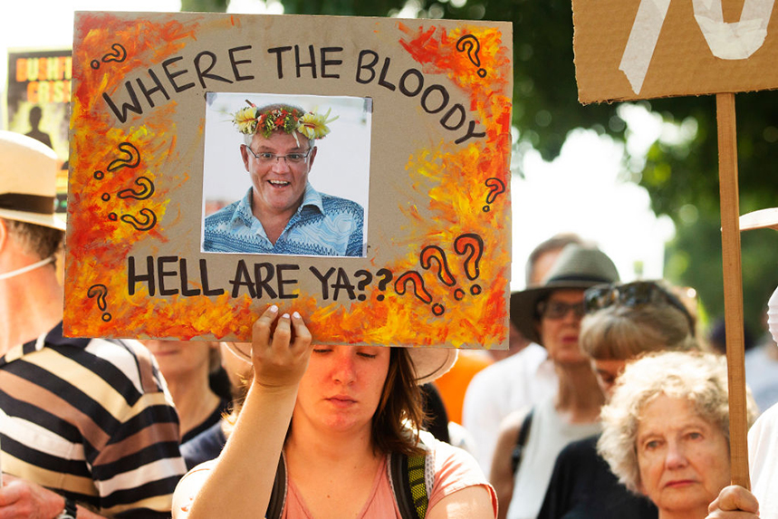 Australians have protested against PM Scott Morrison's response to the bushfires crisis. Photos: Getty Images