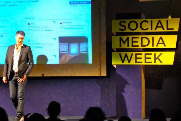 Mark Crumpacker speaking at Social Media Week in 2014. (Image via Chipotle's Facebook page).