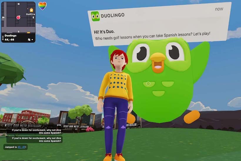 Duolingo mascot in VR environment