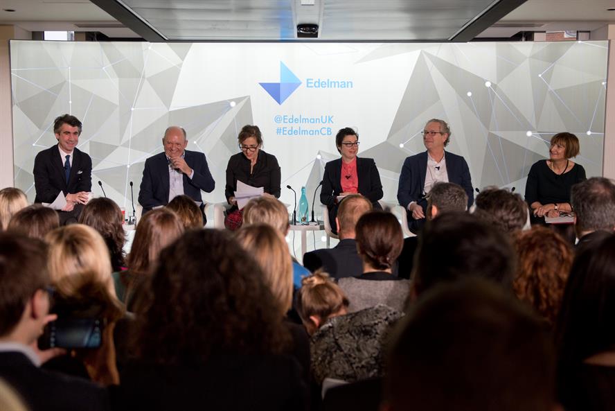 Panel: (l to r) Ed Williams, Michael Spencer, Kirsty Wark, Sue Perkins, John Witherow, Tessa Jowell