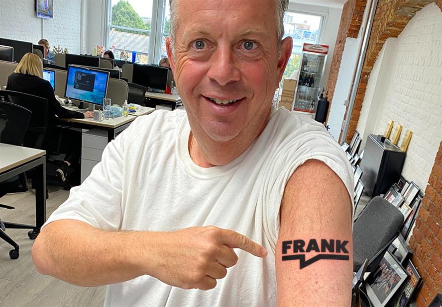 Tatt's entertainment: Frank founder Graham Goodkind with a mock-up tattoo