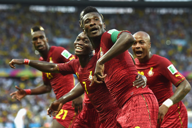 Ghana: Asamoah Gyan, who has no connection to the allegations, scores during the World Cup (Credit: Laurence Griffiths/Getty Images)
