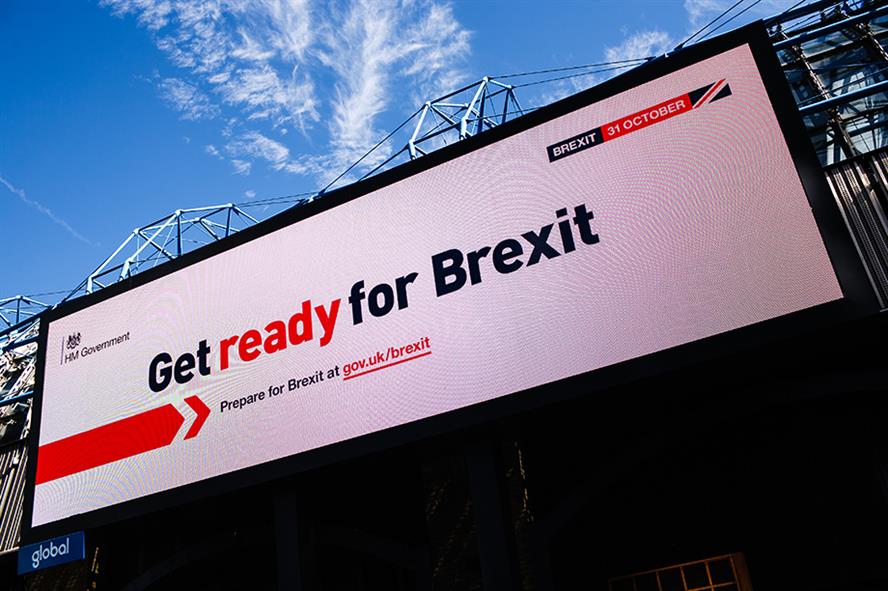 A 'Get ready for Brexit' billboard on Westminster Bridge Road, London, on 17 September 2019. (Pic credit: David Cliff/NurPhoto via Getty Images)