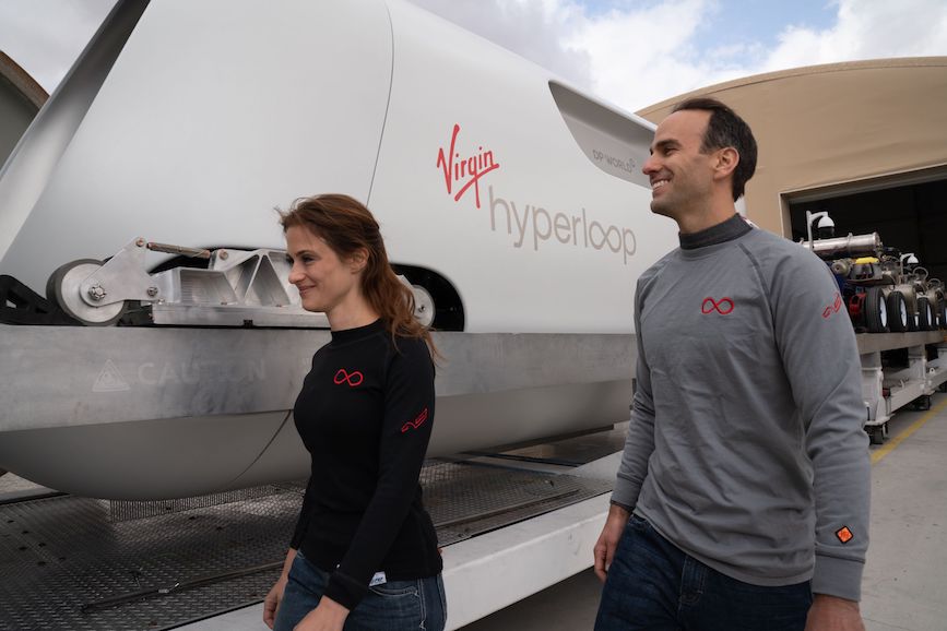 Josh Giegel, Virgin Hyperloop's chief technology officer, and Sara Luchian, director of passenger experience. (Image via Virgin Hyperloop). 