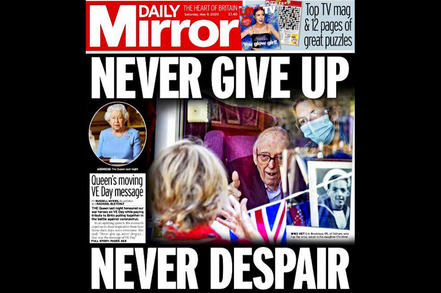 Coverage: a campaign picture made the The Daily Mirror front page