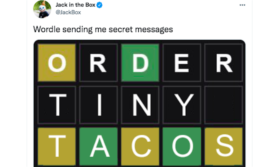 Tweet from Jack in the Box referencing Wordle