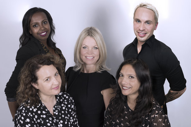 The Jolly Rebellion team with Frankie Oliver (centre) Cathy Hutton (front left), Ila de Mello Kamath (front right) Hiot Shawl (back left) and Sam Collett (back right)