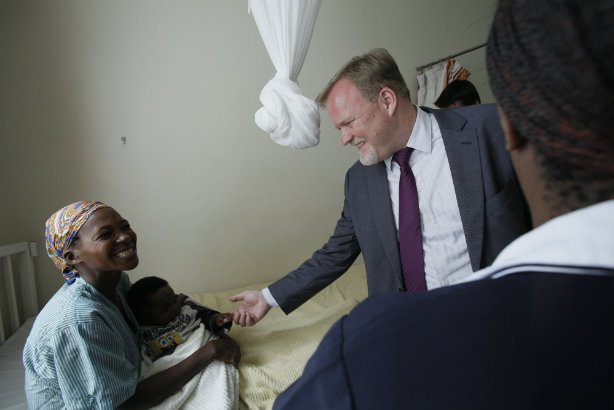 Astellas Pharma CEO Ken Jones meets a fistula survivor as part of the company's Action on Fistula programme in cooperation with the Fistula Foundation