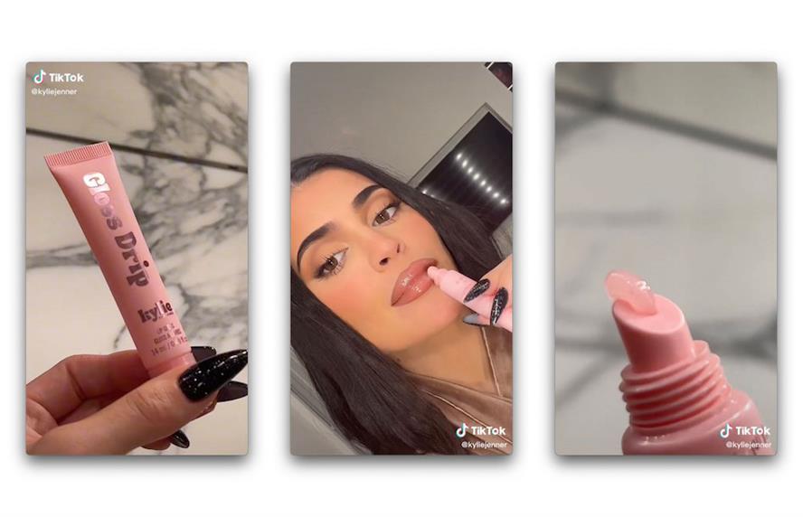Kylie Jenner screen shot collage featuring Gloss Drip lip gloss