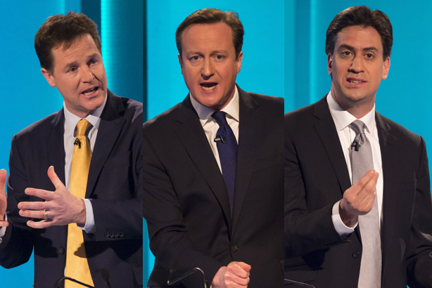 Party leaders: Nick Clegg, David Cameron & Ed Miliband (Credit: Ken McKay/ITV via Getty Images)