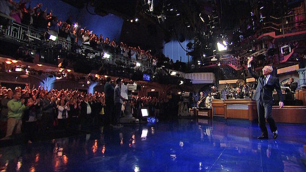 David Letterman waves goodbye to the audience on Wednesday night. 