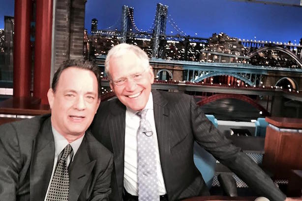 A-Listers David Letterman and Tom Hanks earlier this week. (Image via Facebook). 