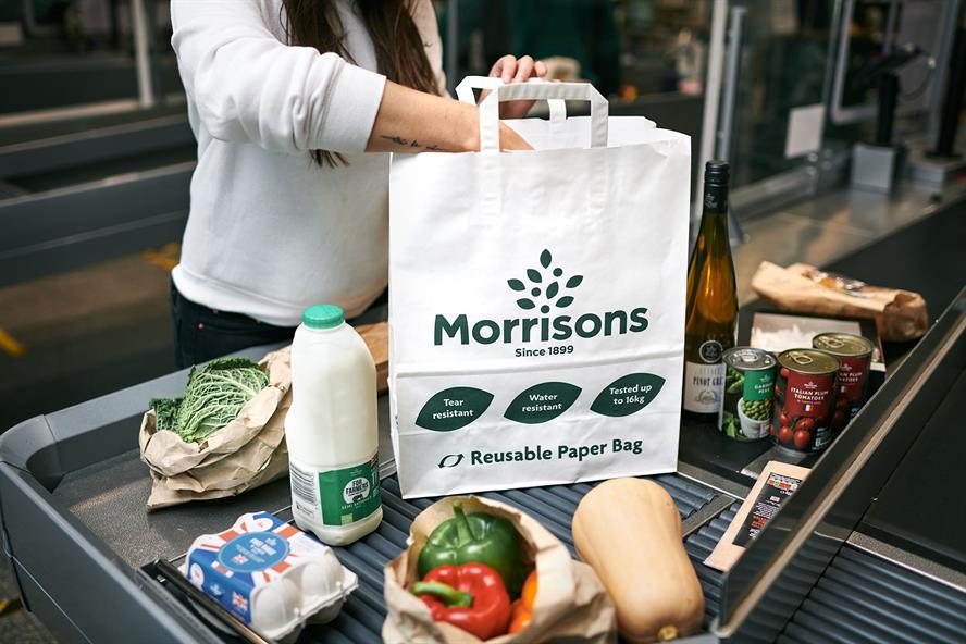 Morrisons: trialling the removal of plastic bags from its supermarkets in favour of a paper alternative