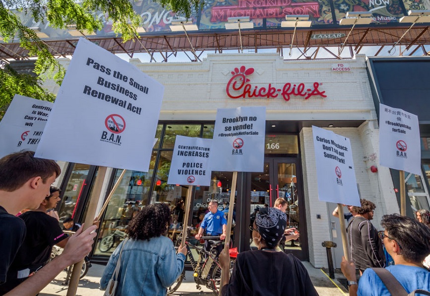 Protests outside a Chick-fil-A in Brooklyn. (Photo credit: Getty Images)