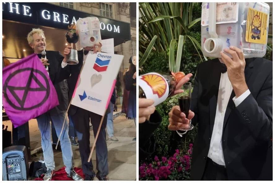 Extinction Rebellion protested against PR agencies' work with the fossil fuel industry outside the PRWeek UK Awards last week