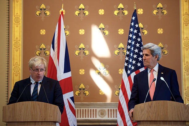 Boris Johnson: Grilled by US media at a press conference with Secretary of State John Kerry earlier this week (credit: State Department Photo/SIPA/REX/Shutterstock)