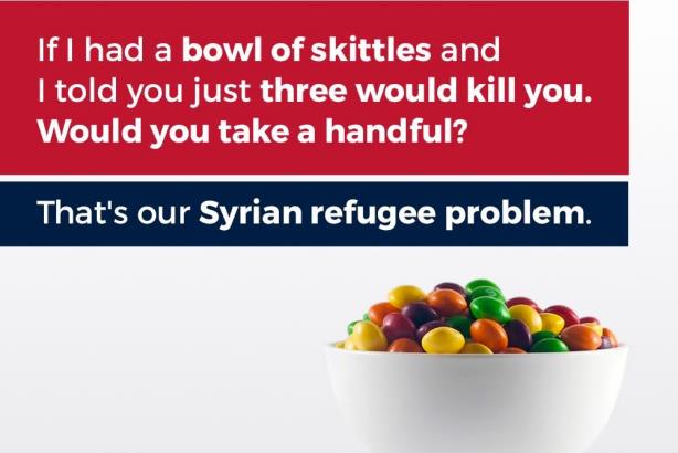 The image tweeted by Donald Trump Jr. comparing Skittles to refugees. The brand didn't take the bait. 