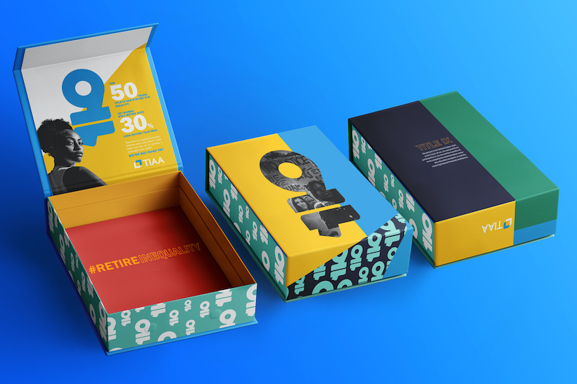 Boxes with TIAA's Title IX Retire Inequality branding.