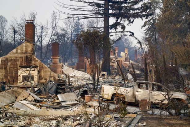 The aftermath of the 2017 Tubbs Fire in Santa Rosa, California. (Photo credit: Getty Images).