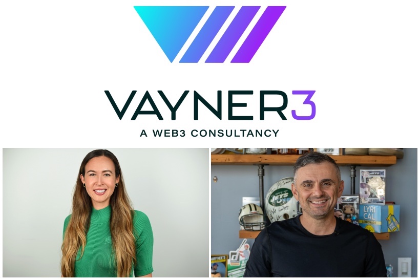 Collage of Vayner3 logo, its president Avery Akkineni and CEO Gary Vaynerchuk