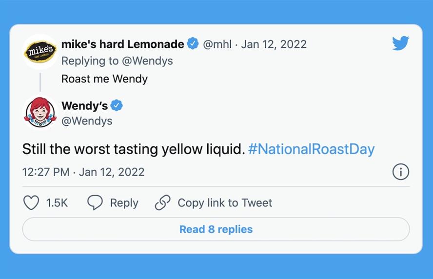 Wendy's tweet to Mike's Hard Lemonade