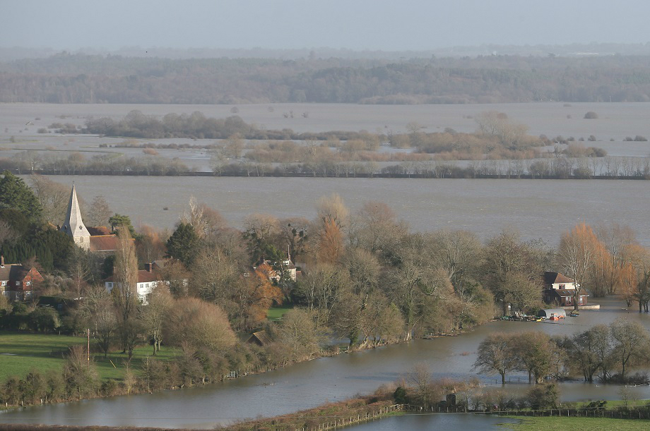 The village of Bury in Arun District surrounded by flood water from the River Arun in January 2014. Pic:Peter Macdiarmid/Getty Images