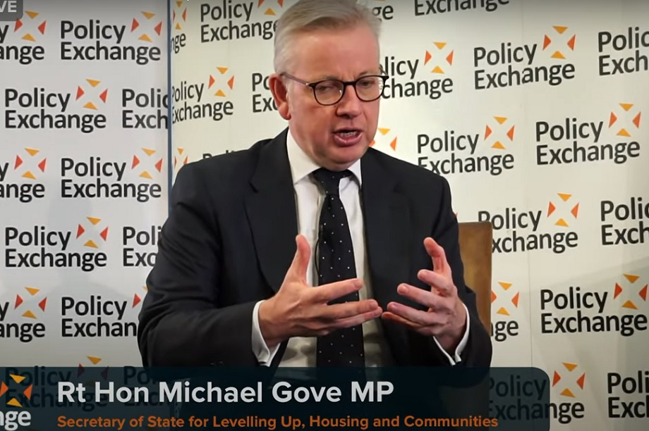 Michael Gove, the new secretary of state for levelling up, housing and communities. Pic: Policy Exhange/YouTube