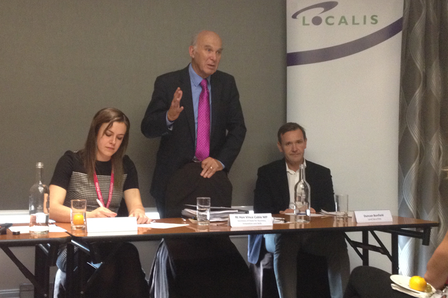 Business secretary Vince Cable speaking at the Localis fringe event