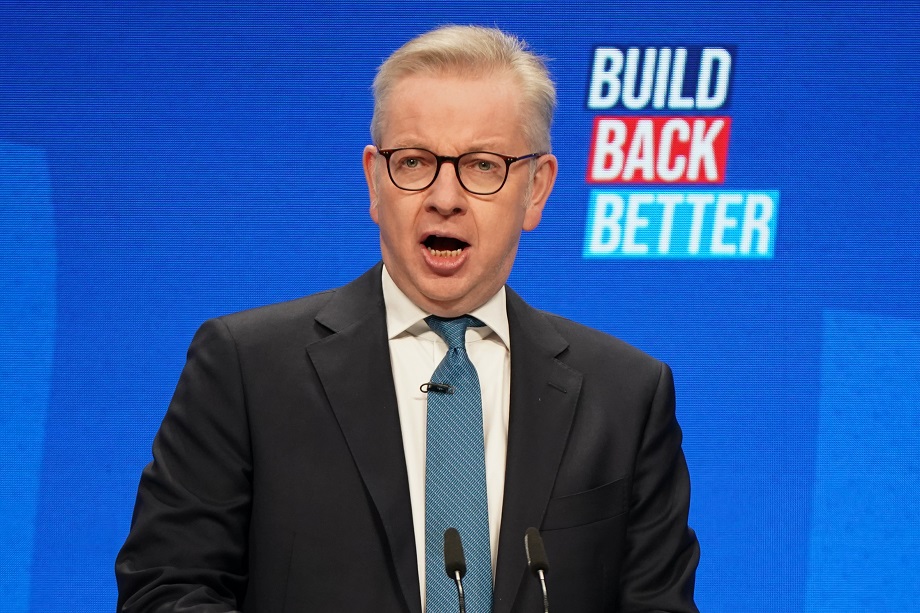 Michael Gove, Secretary of State for Levelling Up, Housing and Communities delivers his keynote speech during the Conservative Party Conference at Manchester Central Convention Complex yesterday. Pic: Ian Forsyth/Getty Images