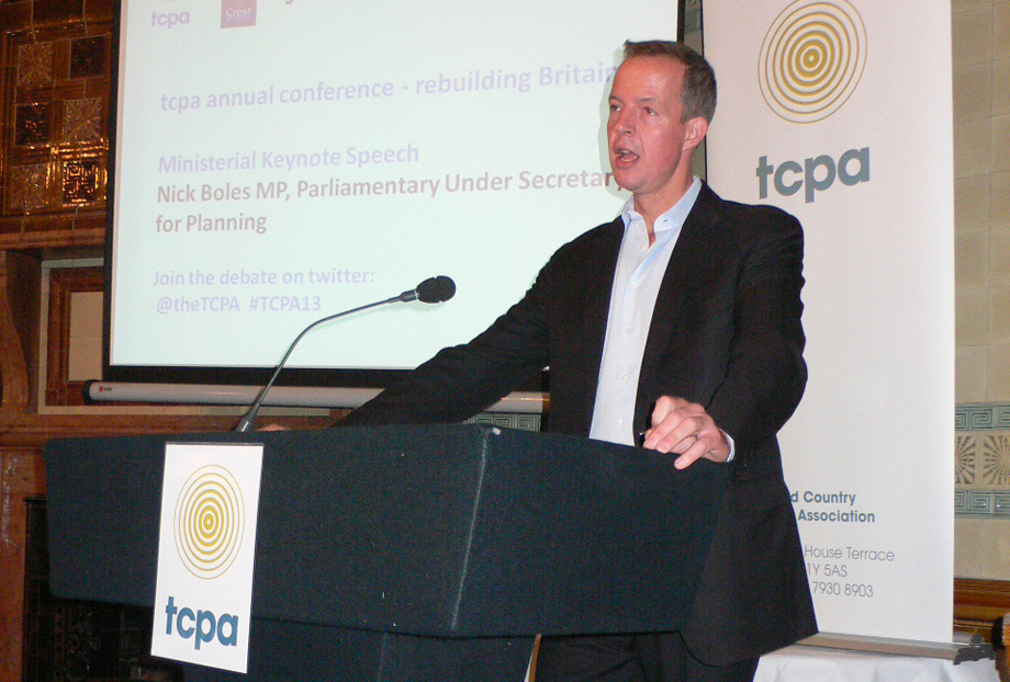 Planning minister Nick Boles speaking at the TCPA conference