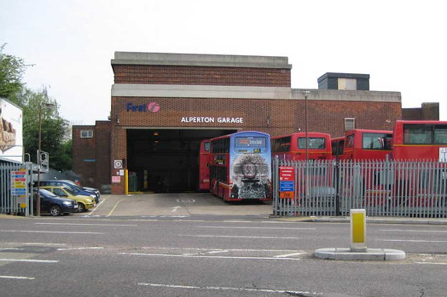 Alperton Bus Depot (pic: cc-by-sa/2.0 - © Nigel Cox - geograph.org.uk/p/795448)