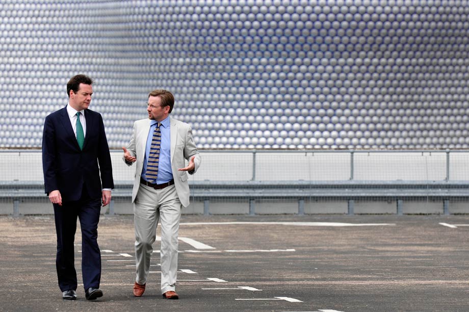Chancellor George Osborne, with Birmingham City Council's former strategic director of development, Mark Barrow, announces the government’s approval of the Birmingham City Centre Enterprise Zone bid in 2011 (picture BCC News Room)