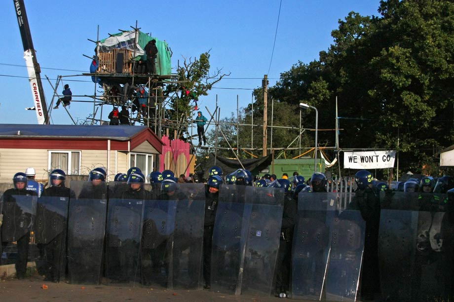 Dale Farm: riot police block off the entrance to Dale Farm in 2011 (picture by Susan Craig-Greene)