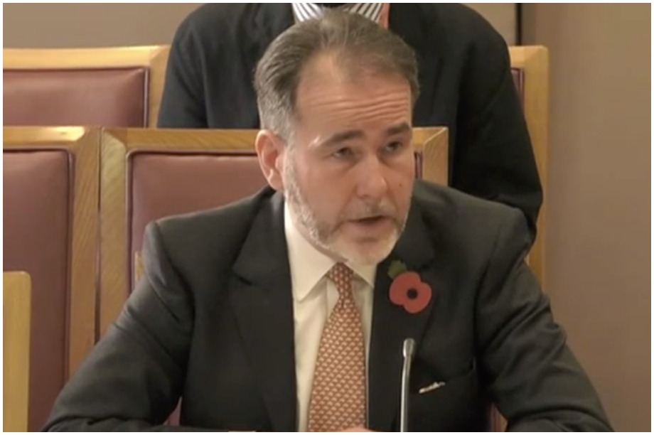 Housing minister Christopher Pincher speaking at the committee hearing (Pic: parliament.tv)