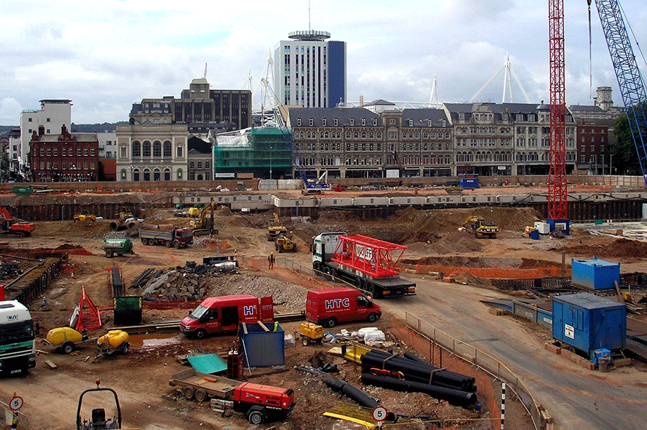 Construction of St David's shopping centre, Cardiff (picture by Jon Candy, Flickr)