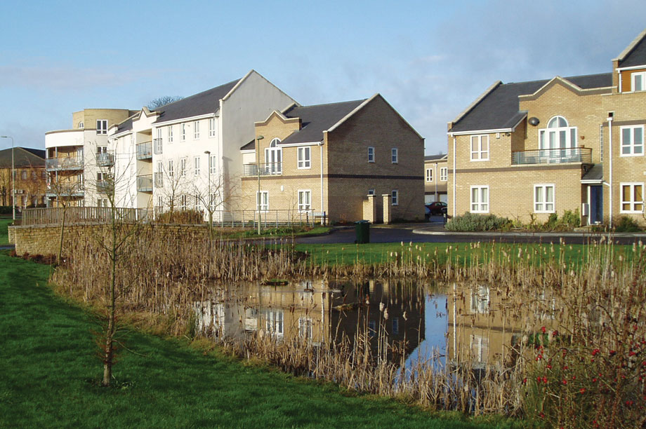 Attenuation pond: included in Bicester Fields housing scheme, Oxfordshire 