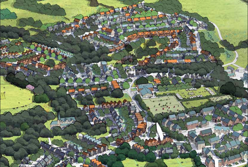 Visualisation of plans for former psychiatrict hospital site. Image by Homes England