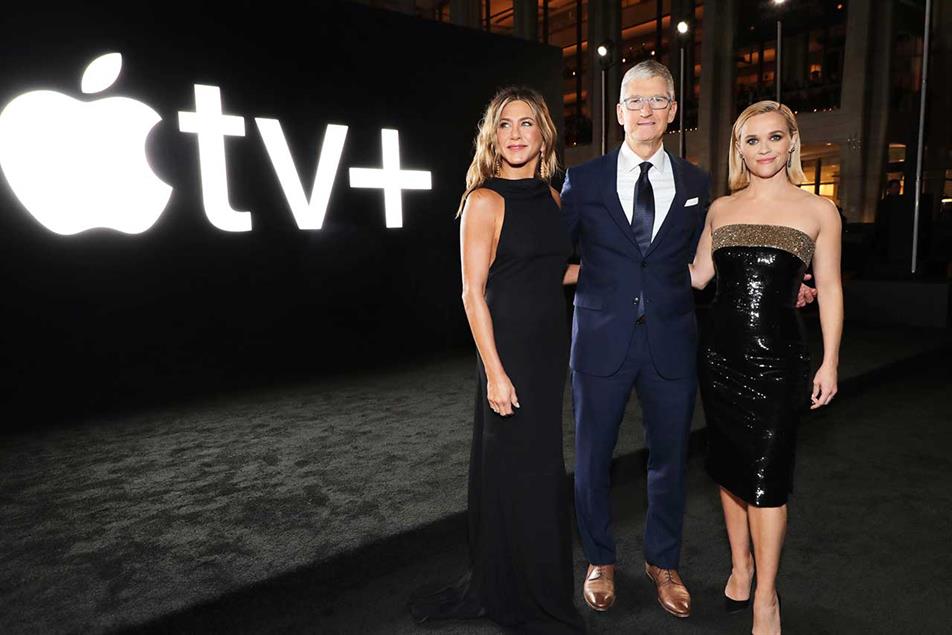 Apple TV+: Aniston and Witherspoon with Apple CEO Tim Cook at launch event