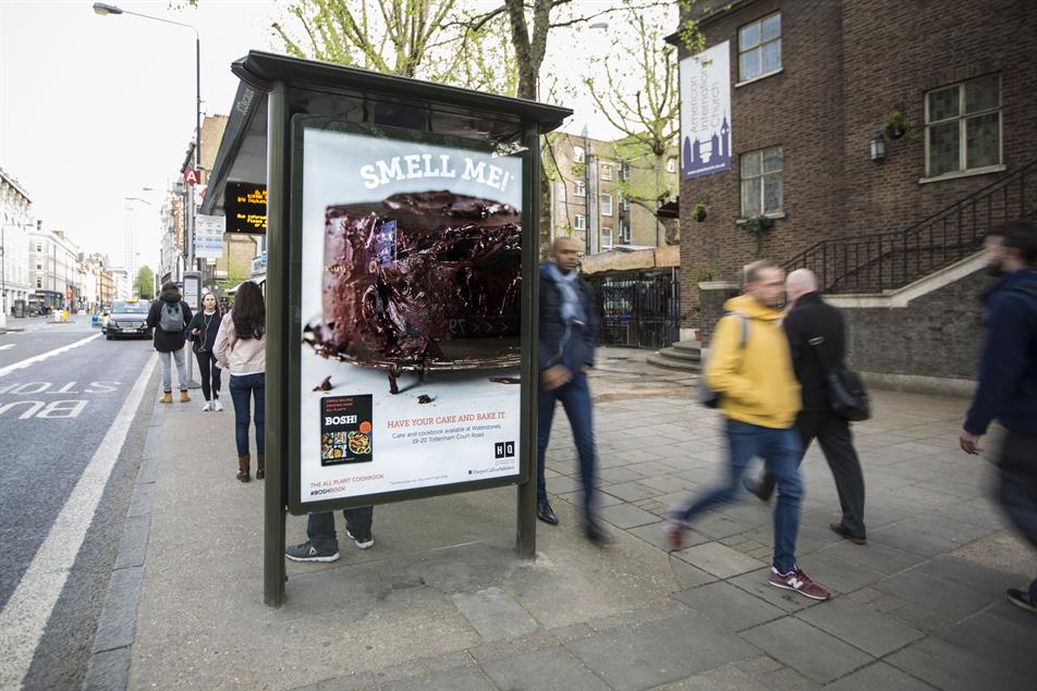 HarperCollins installs scented bus shelter to target commuters at 'point of hunger'