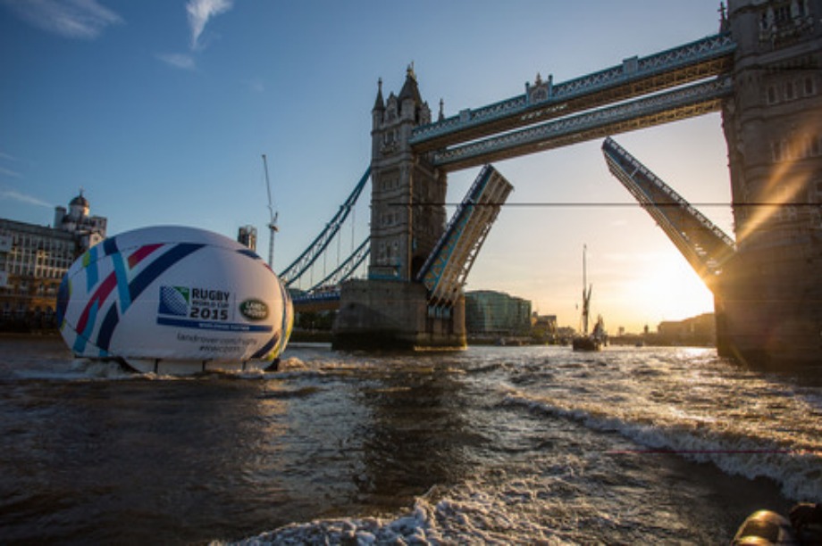 Land Rover floated a giant rugby ball down the Thames yesterday afternoon (21 May)