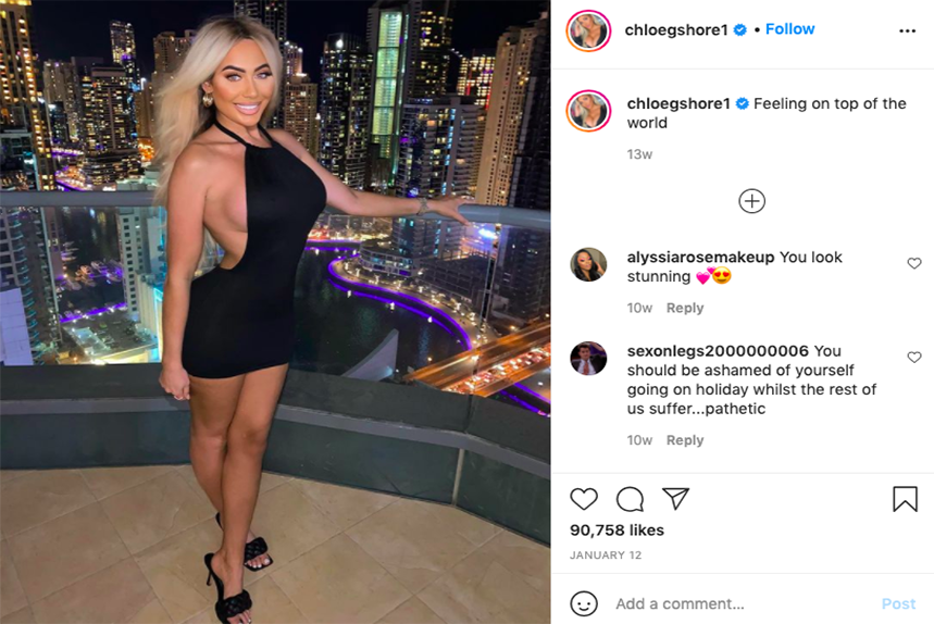 Chloe Ferry: Geordie Shore star received a backlash for holidaying in Dubai and not socially distancing