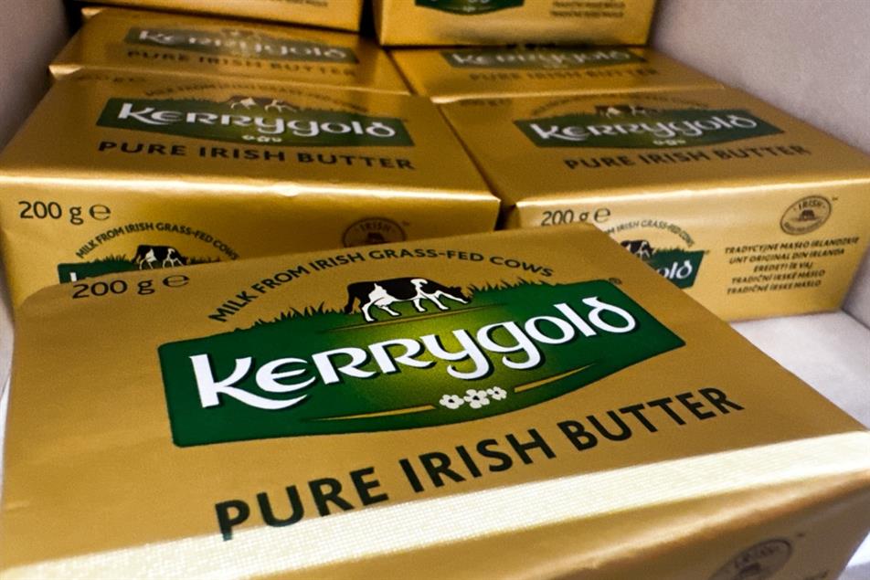 Packets of Kerrygold butter in a fridge.