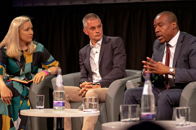 Panel (L-R): Nicola Kemp, Tim Davie, Tunde Ogungbesan