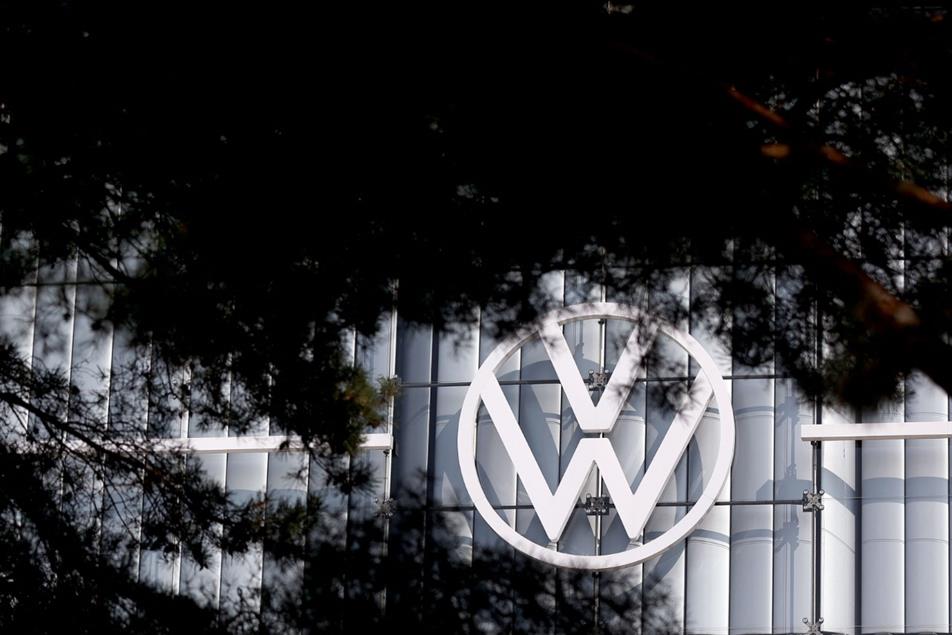 VW: logo appearing on the company's HQ in Wolfsburg. Germany