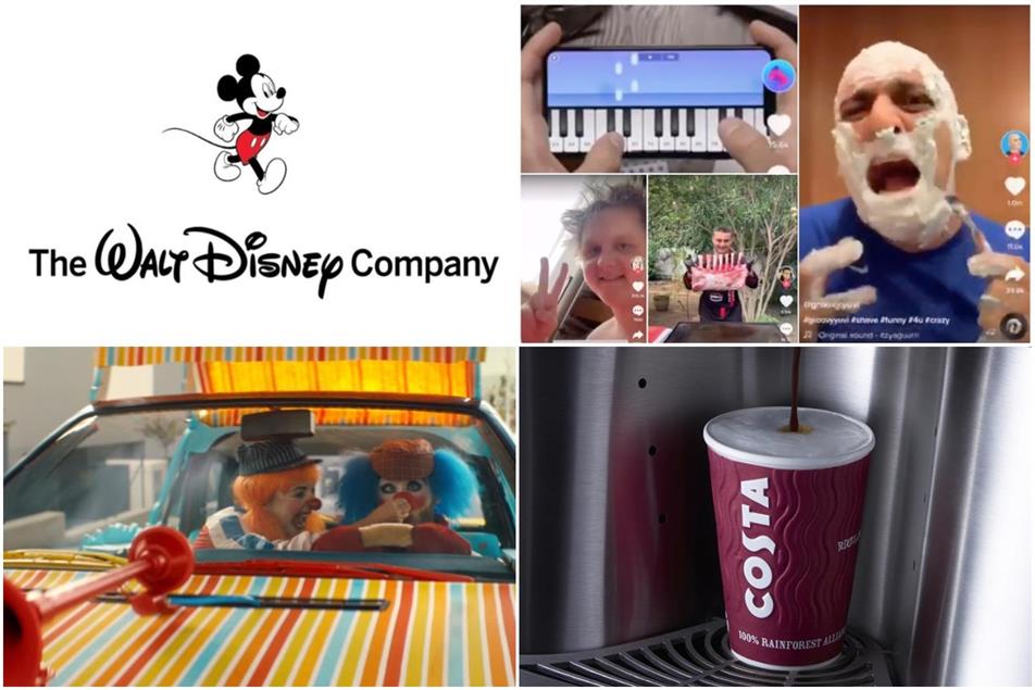 Clockwise from top left: Disney, TikTok, Costa, Audi