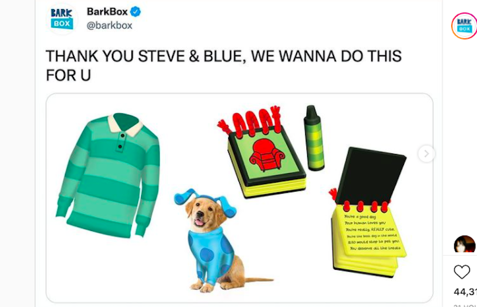 Dog owners’ wish for a Blue’s Cluesthemed BarkBox may finally come