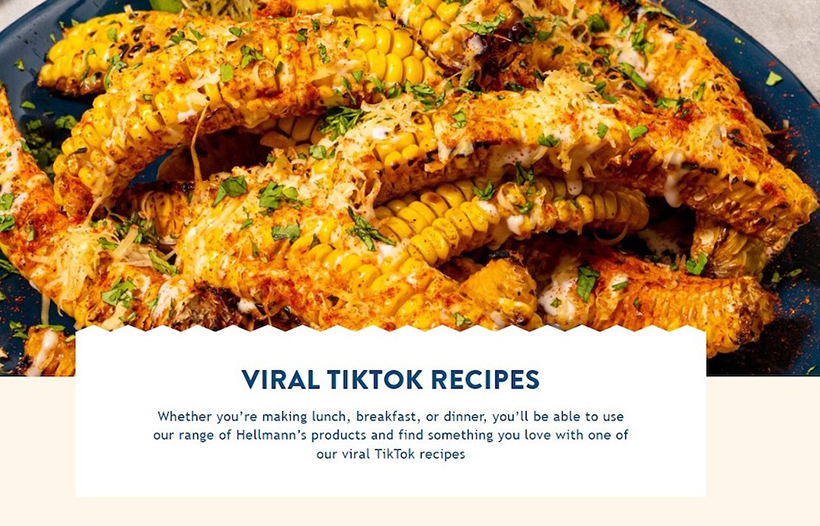 Screenshot of Hellmann's web page dedicated to viral TikTok recipes.